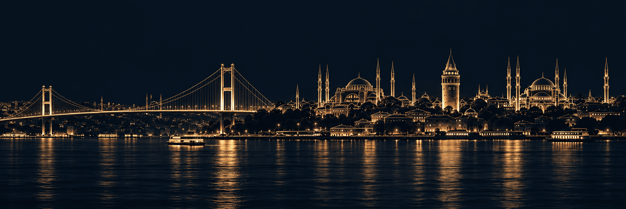 Istanbul skyline and Bosphorus at night